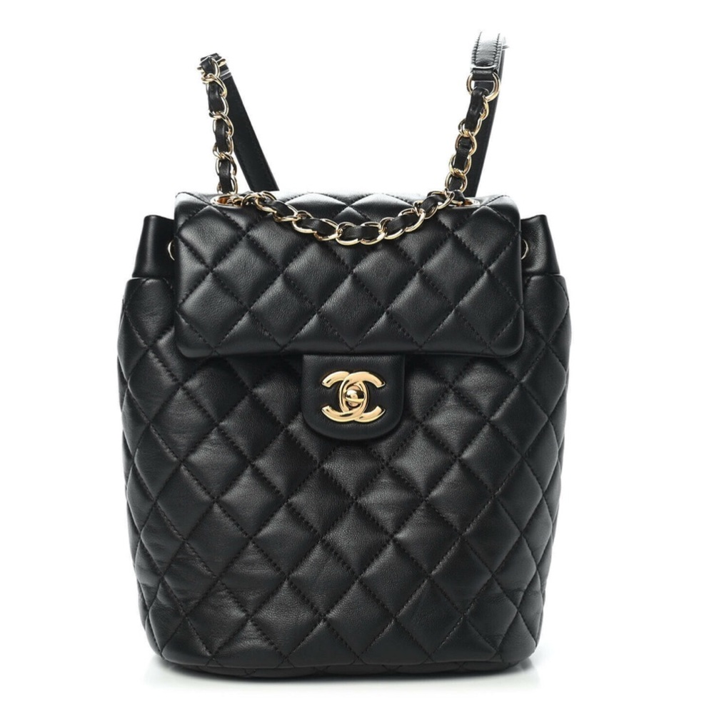 Chanel Auth Lambskin Leather Black Quilted Mini Urban Spirit Backpack Handbag